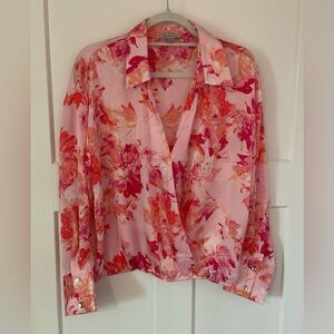 Floral & Ivy Beautiful Long Sleeve Crop Like Blouse with Elastic in Waistline